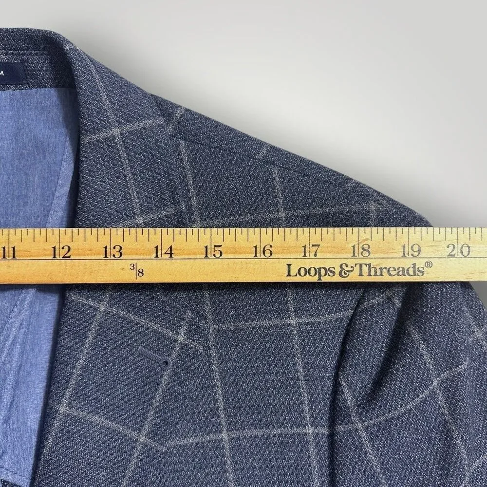 JOSEPH ABBOUD 46R Navy Plaid Mens Blazer Sport Coat Suit Jacket Classic fit